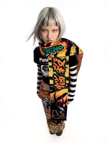 Tiger Print Knitted Scarf Contrast Y2K Trend【s0000014916】