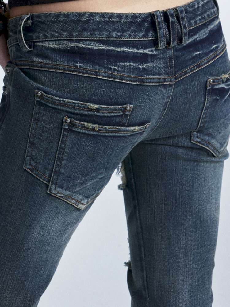 Slim Wash Distressed Bell Bottom【s0000014661】