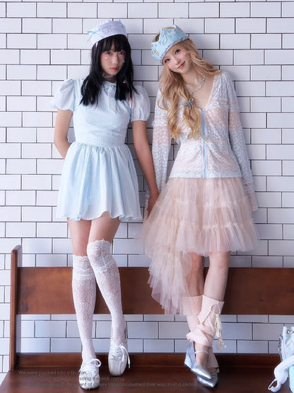 Mesh Peach Pink Puffy Hem Skirt【s0000016365】