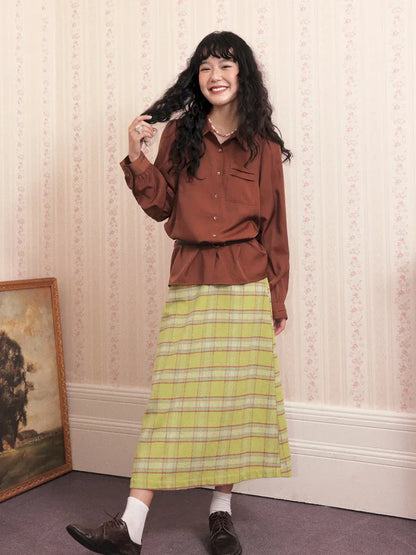 Retro Versatile Wool Plaid Long Skirt【s0000013993】