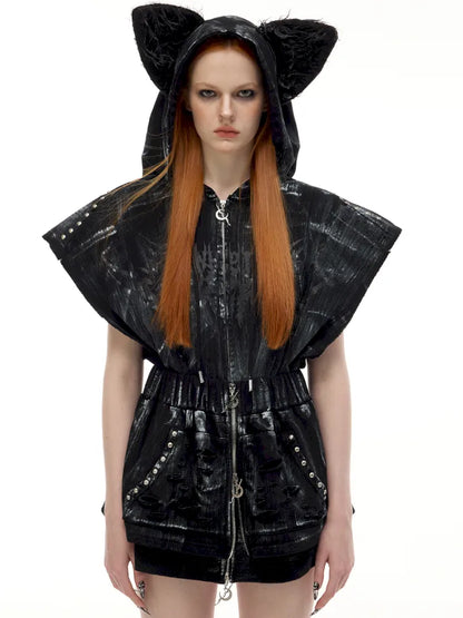 Cat-Ear Rock Punk Sleeveless Y2K Jacket【s0000014016】