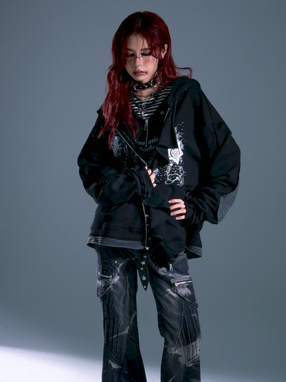 Ruffled Print Hoodie Cardigan【s0000013917】