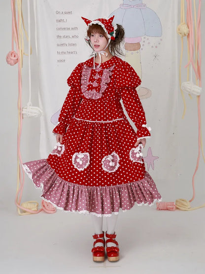 Lolita old-fashioned red polka dot niche dress【s0000014109】