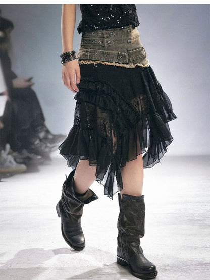 Lace Patchwork Irregular Mesh Skirt【s0000015449】