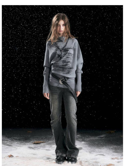 Leather-Trimmed Patchwork Pleated Jeans【s0000014424】