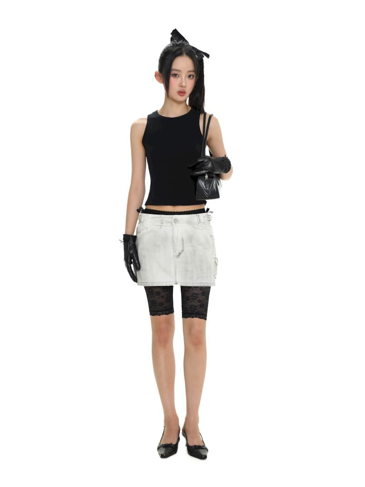 Dirty Hardware Tab Belt Denim Short Skirt【s0000008681】