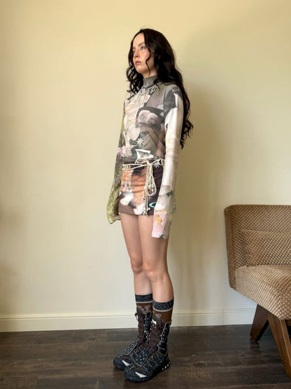 See-through mesh long sleeve sunscreen top【s0000013515】