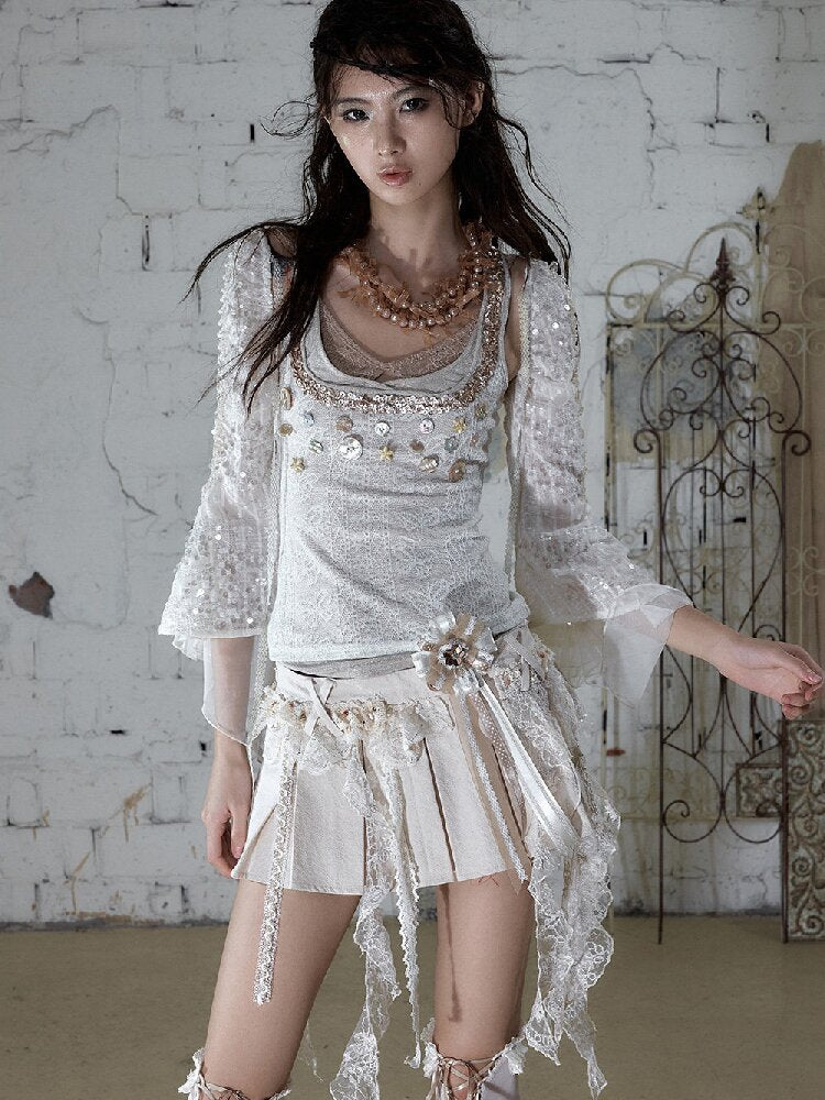 Baroque Lace Pleated Skirt Culottes【s0000016995】