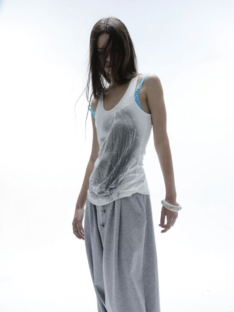 Silver Sequin Print U Neck Vest【s0000016566】