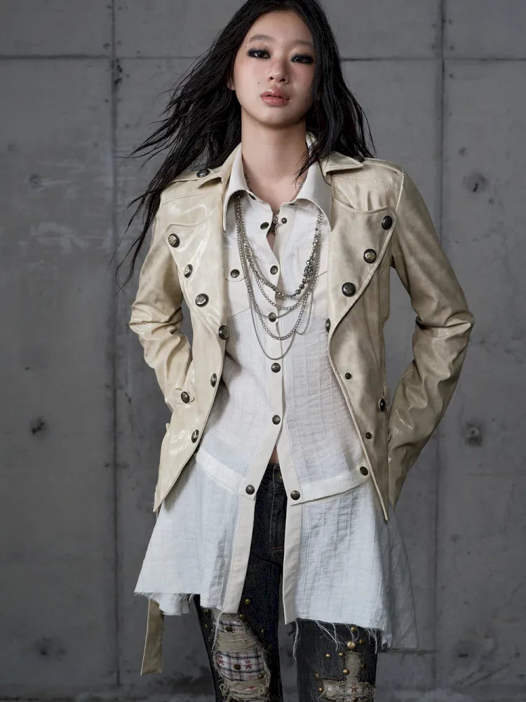 Slim-Fit Short Leather Jacket【s0000013945】
