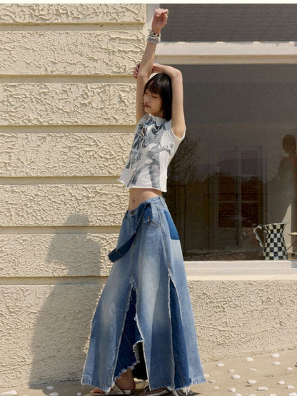 Irregular splicing denim back dress【s0000012431】