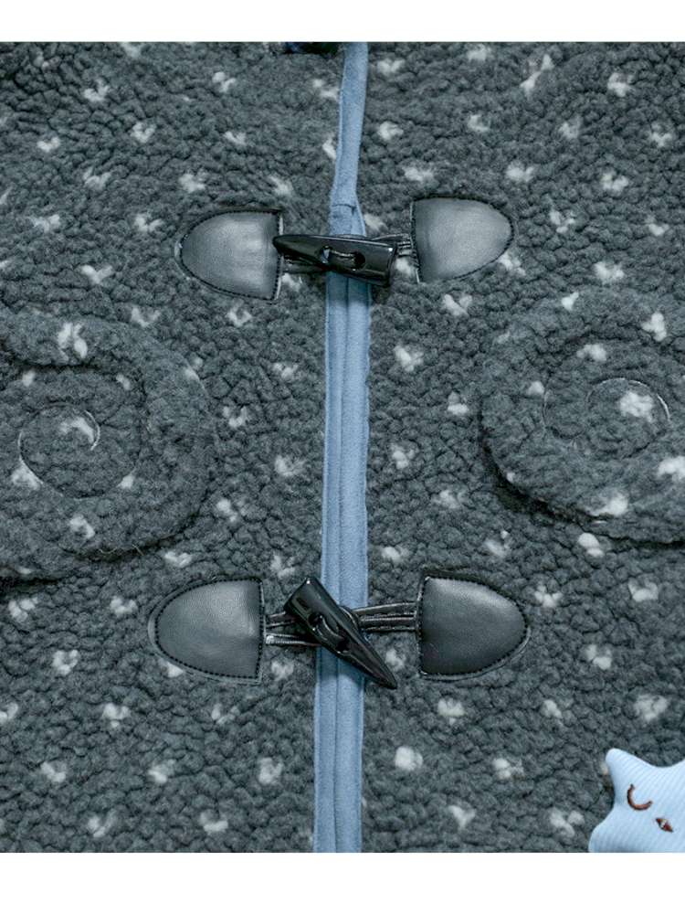 Old-fashioned Gray Horn Buckle Hooded Jacket【s0000014699】