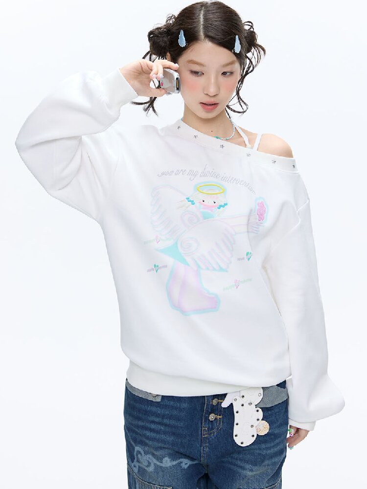 White Star Bead Shoulder Sweatshirt【s0000016384】