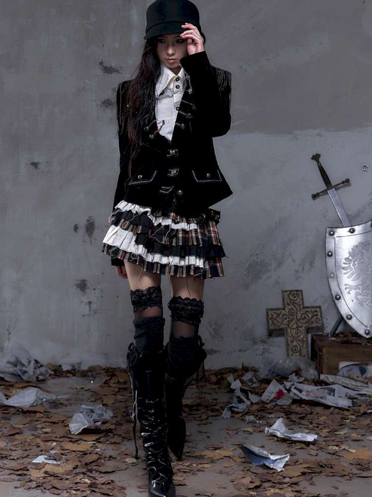 Heavy-Duty Plaid Tiered Skirt【s0000014477】