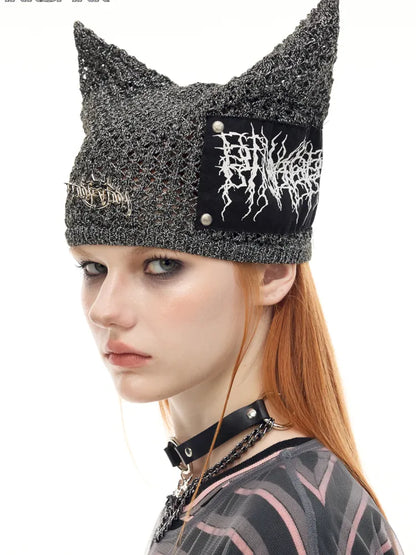 Cat-Eared Concept Little Devil Hole-Pattern Beanie【s0000014010】