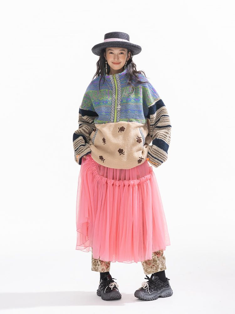 패치 워크 Lambswool 두꺼운 느슨한 재킷 [S0000011310]