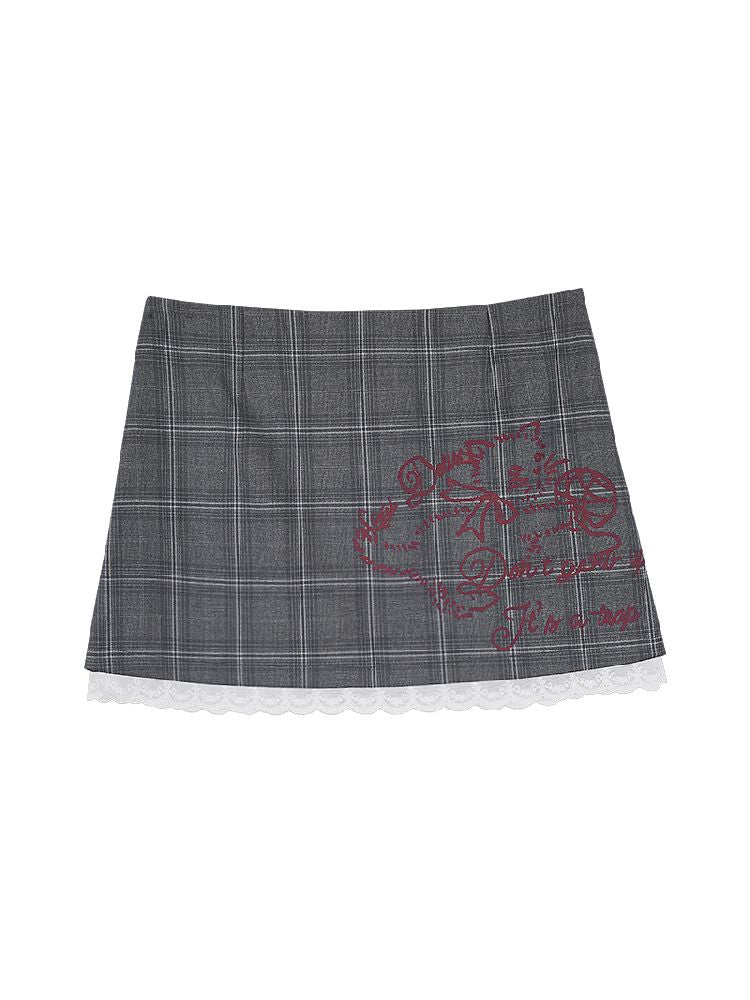 Cat Printed Gray Plaid Skirt【s0000010123】