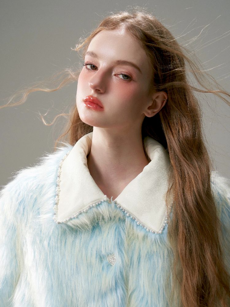 Blue Sweet Warm Fur Long Hair Outer【s0000005320】