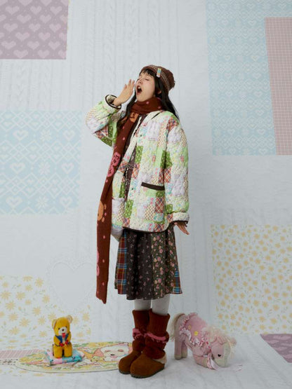 Quilted Print Blocked Padded Jacket【s0000015037】