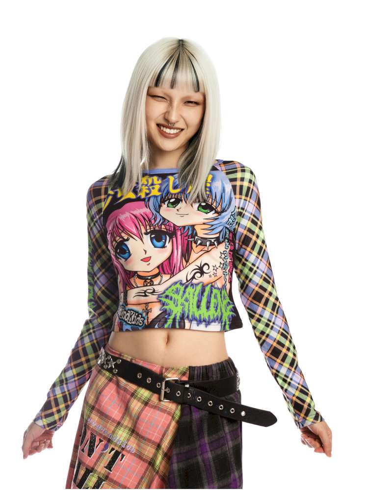 Sweet Cool Y2K Subculture Print Short Top【s0000014907