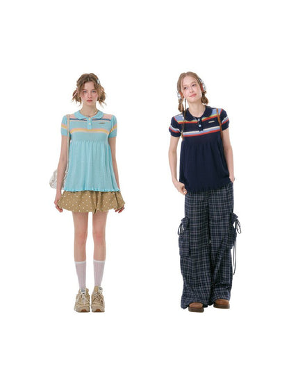 Doll Collar Knitted Slim T-Shirt【s0000016609】