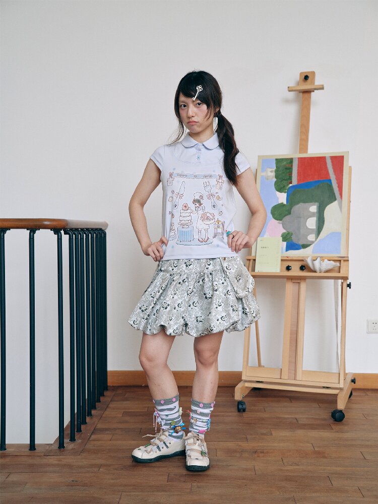 Two-Tone Doll Collar Short-Sleeve【s0000018719】