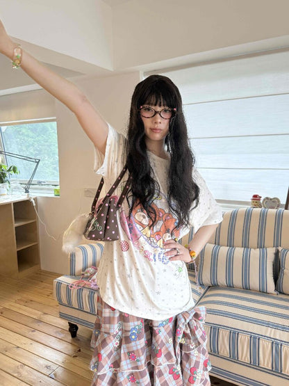 Bear Heart Print Star Loose T-Shirt【s0000017510】