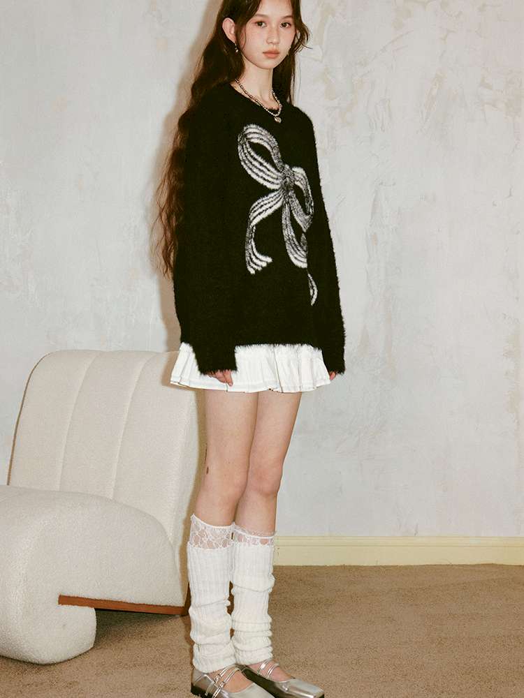 Striped Bow Imitation Mink Wool【s0000015223】