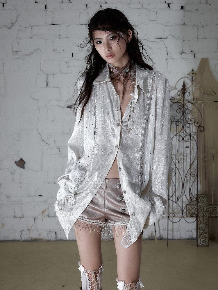 Baroque Chain Satin Long Shirt【s0000017240】