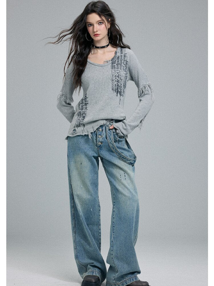 Washed Scratch Wide-Leg Jeans【s0000016255】
