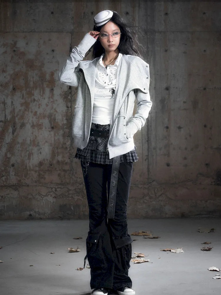 Oversized Collar Long-Sleeve Hoodie Jacket【s0000013967】