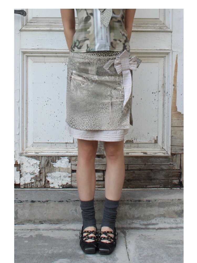 Cross Leopard Bow Midi Skirt【s0000018096】