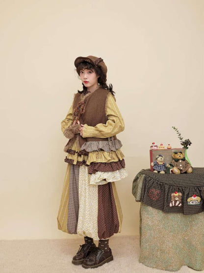 Vintage Girl Wool Plush Chef Bear Vest【s0000014845】