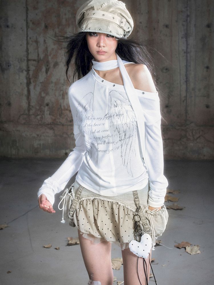 Cross Print Long Sleeve Knit Slouchy T-Shirt【s0000013892】