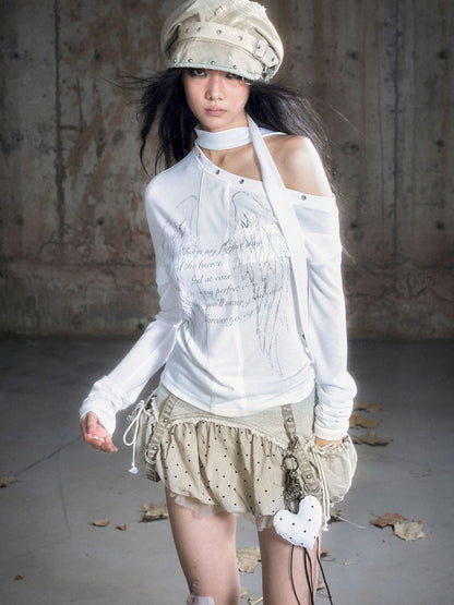 Cross Print Long Sleeve Knit Slouchy T-Shirt【s0000013892】