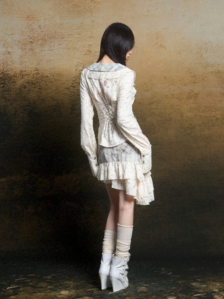 Ruffle Double Layer Collar Slim Shirt【s0000011814】