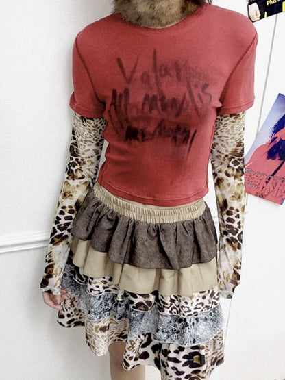 Printed splicing bustier cake skirt【s0000012271】