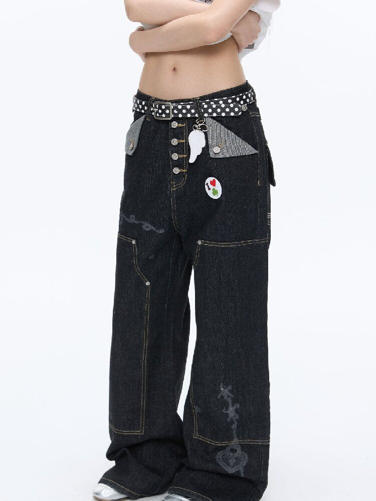 Stud Washed Two Tone Raw Jeans【s0000016398】