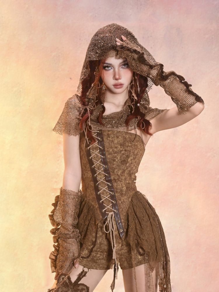 Aged Denim Asymmetric Plunge Top【s0000013508】