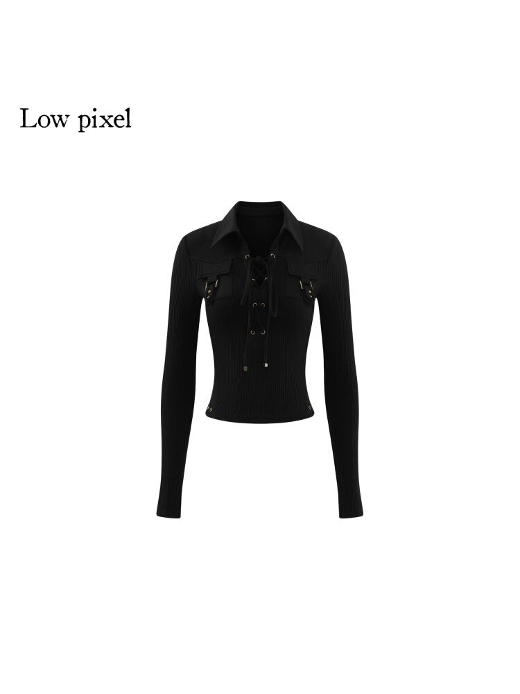 Black Tie Rope Lapel T-Shirt【s0000015600】