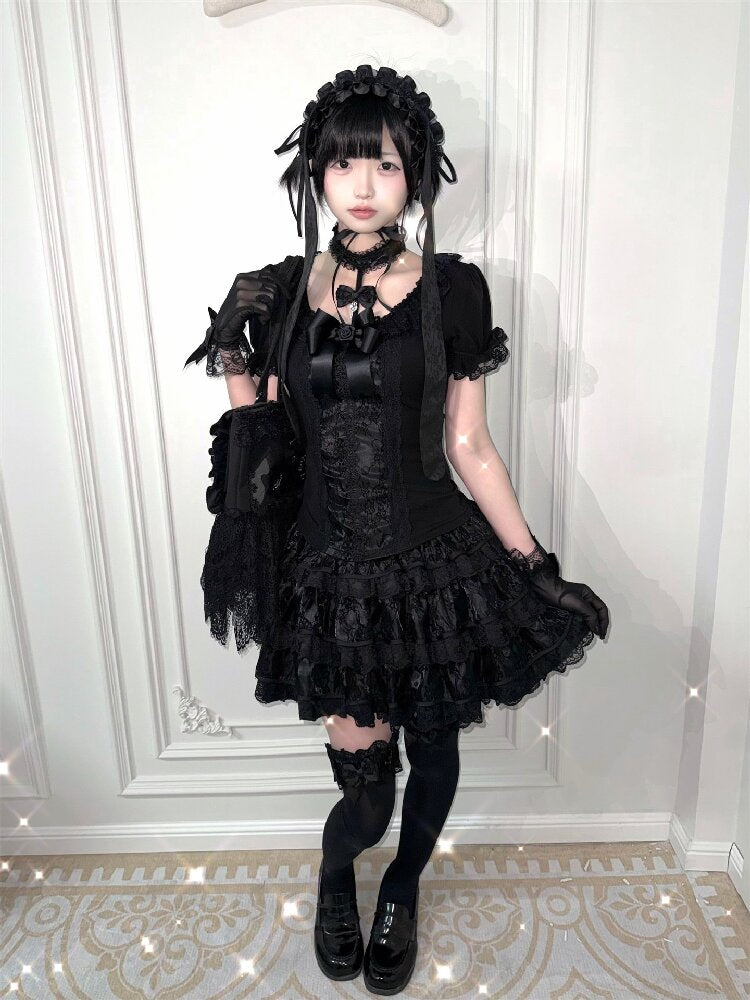 Black Lace Top And Skirt Set【s0000016391】