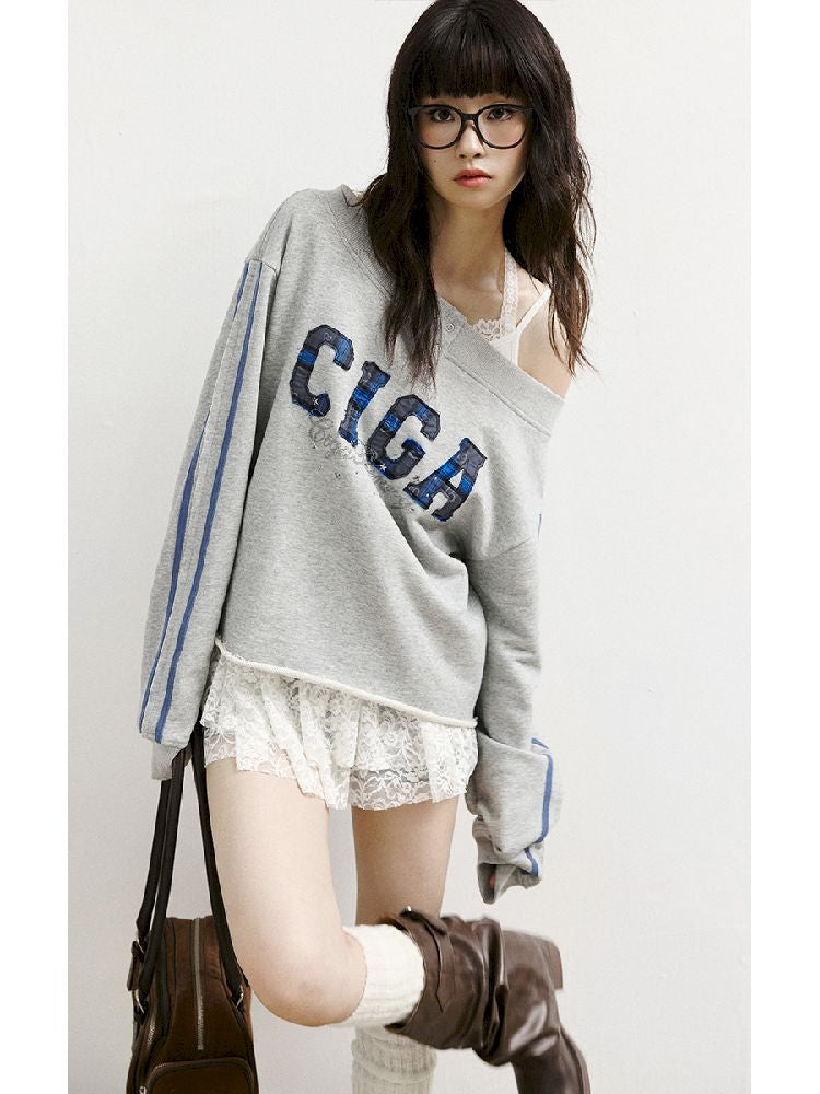 하나의 어깨 슬래시 다중 스웨트 셔츠 [S0000011427]