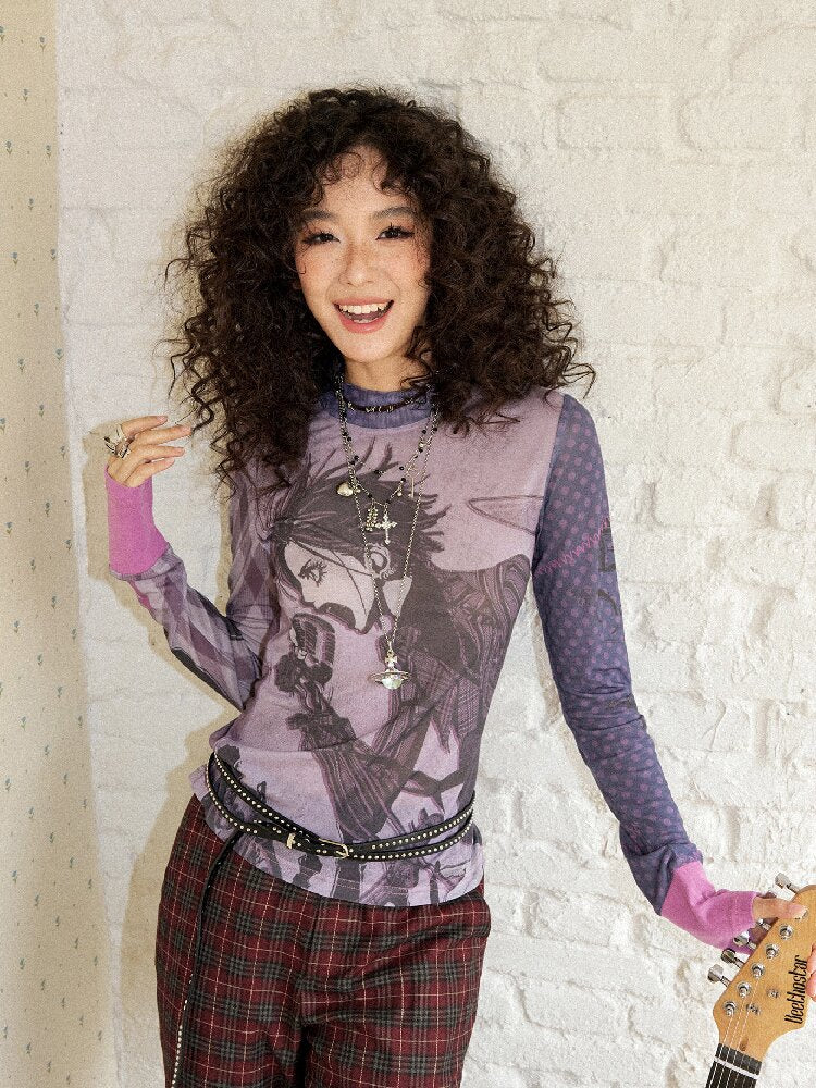 Plaid Polka Dot Patchwork Tops【s0000017896】