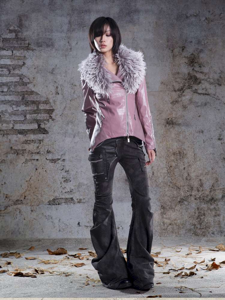 Fur Collar Stylish Slim-Fit Leather Jacket【s0000014481】