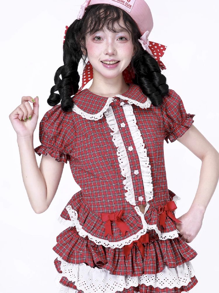 Plaid Short Sleeve Blouse【s0000012189】