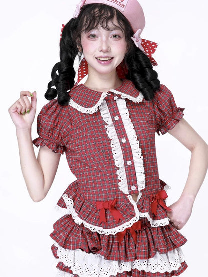 Plaid Short Sleeve Blouse【s0000012189】