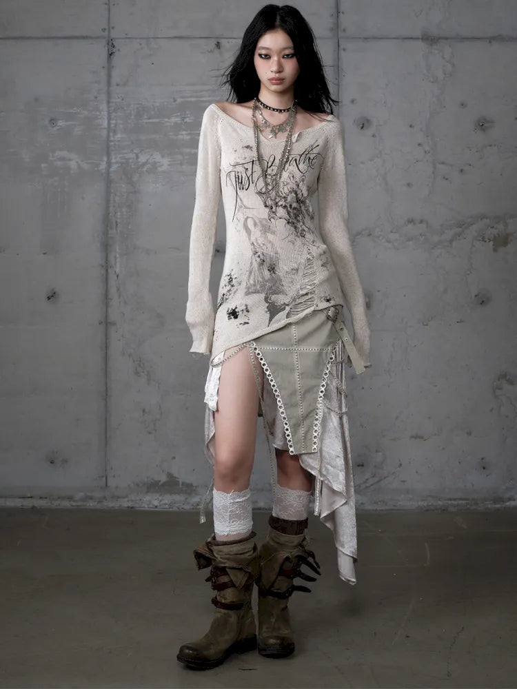 Asymmetric Leather-Satin Skirt【s0000013944】