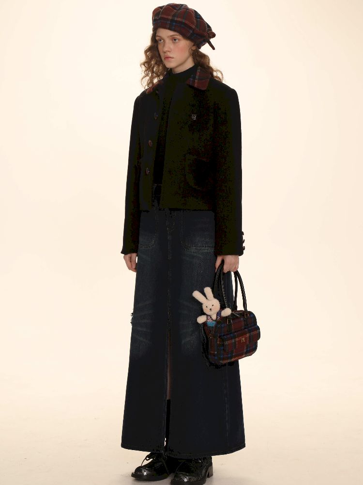 Plaid Worsted Wool Velvet Bow Tie Lapel Suit【s0000005983】