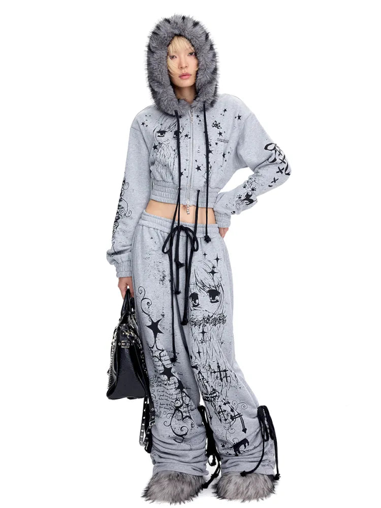 Angel Girl Doodle Print Short Hoodie【s0000014090】