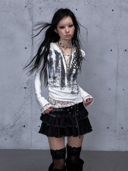 Lace Patchwork Hooded T-shirt【s0000015544】